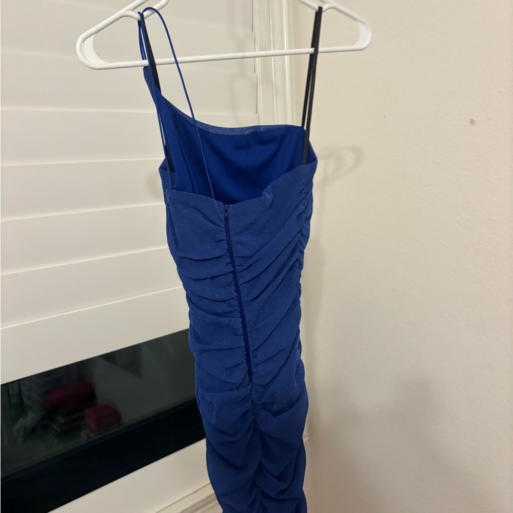 Blue One-Shoulder Ruched Dress - Picture 2 of 2